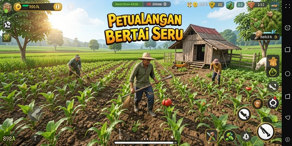 Screenshot gameplay 898A menunjukkan aktivitas bertani yang seru.