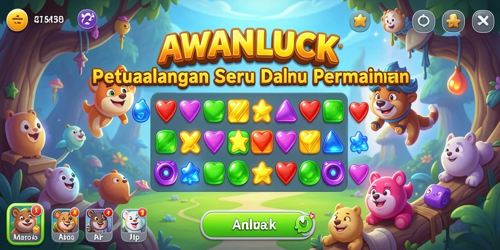 Tampilan gameplay seru AWANLUCK dengan kombinasi item warna-warni.