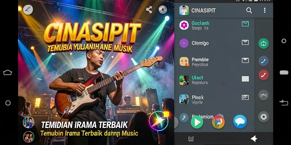 Screenshot utama CINASIPIT menampilkan antarmuka aplikasi musik yang menarik.