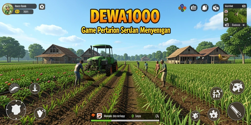 Gameplay seru di DEWA1000 dengan bertani dan berinteraksi.