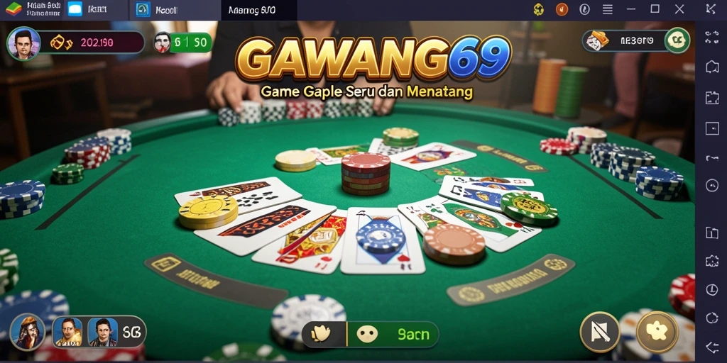 Screenshoot gameplay GAWANG69 yang menampilkan pertandingan Gaple yang seru.
