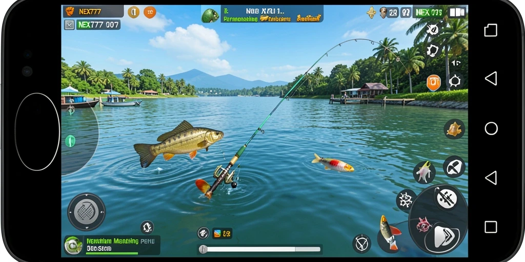 Screenshot gameplay <strong>NEX777</strong> menampilkan aksi memancing yang mendebarkan.