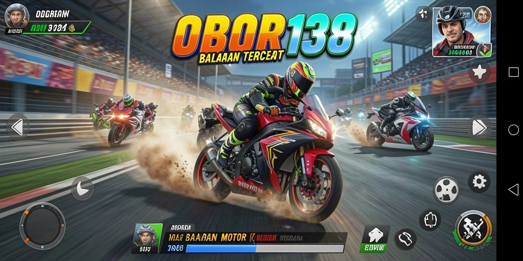 Gameplay seru OBOR138 menampilkan balapan motor yang mendebarkan.