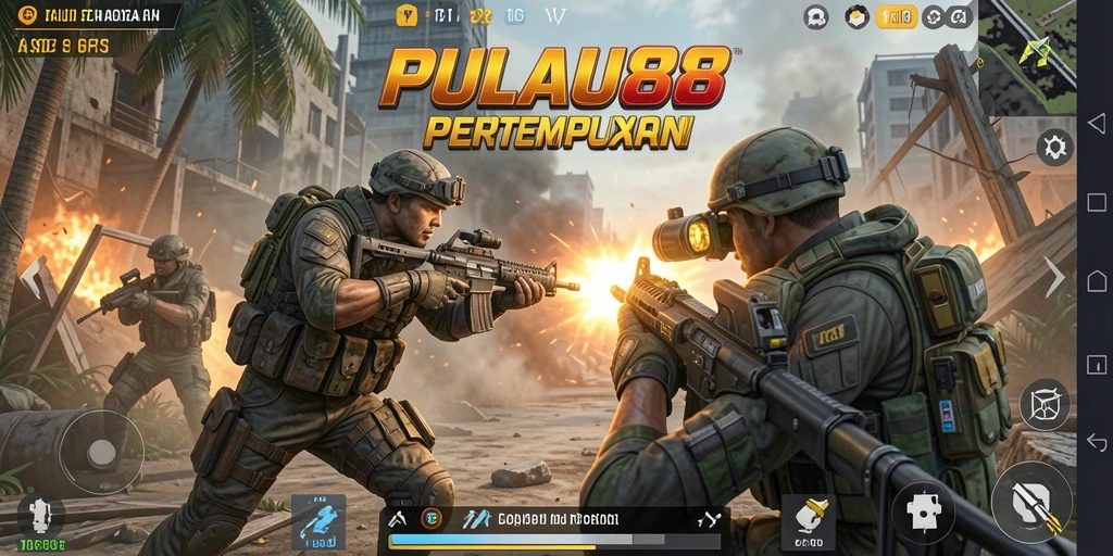 Tampilan gameplay intens PULAU88 dalam pertempuran FPS.