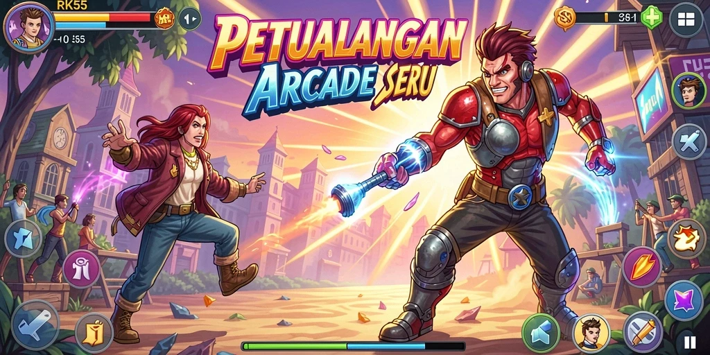 Screenshot gameplay RK55 menampilkan aksi seru dan grafis menawan di dalam dunia Arcade.
