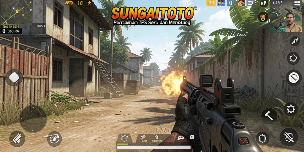 Screenshot gameplay SUNGAITOTO menampilkan aksi tembak-menembak yang seru.