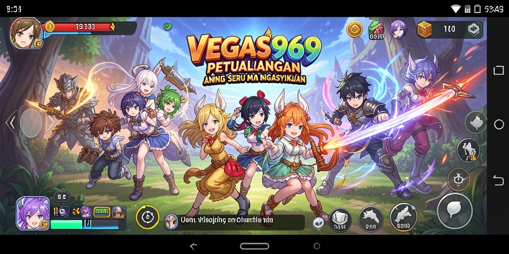 Tampilan gameplay menarik dari VEGAS969 dengan karakter anime yang menakjubkan.